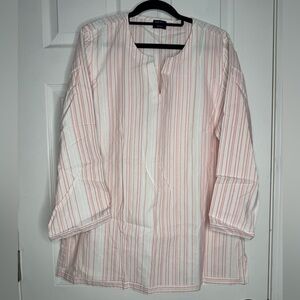 UNTUCKIT NWT‎ Woman’s Durfort White With Pink Stiched Stripes Tunic Top Cotton